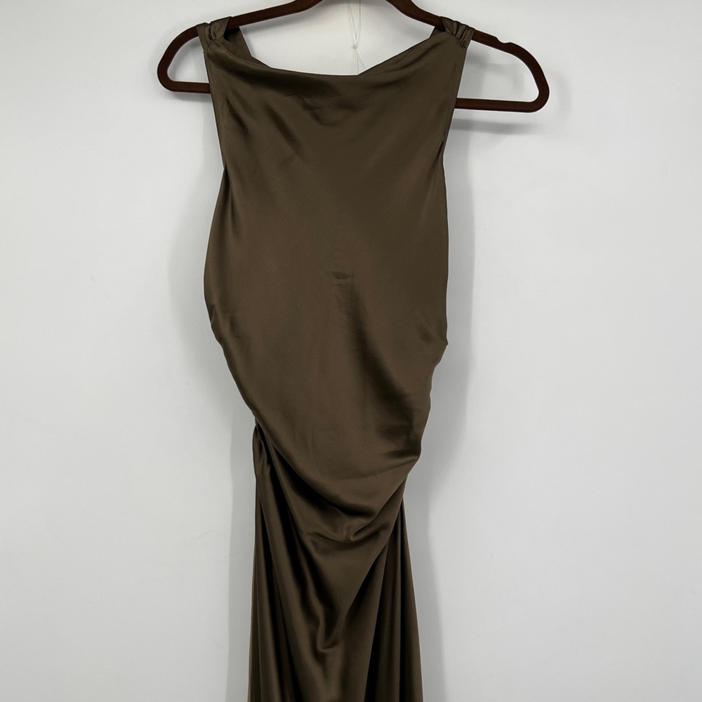 Reformation Elegant Satin Evening Gown Anaiis Silk Dress Morel NWT size 8 New - Picture 6 of 13
